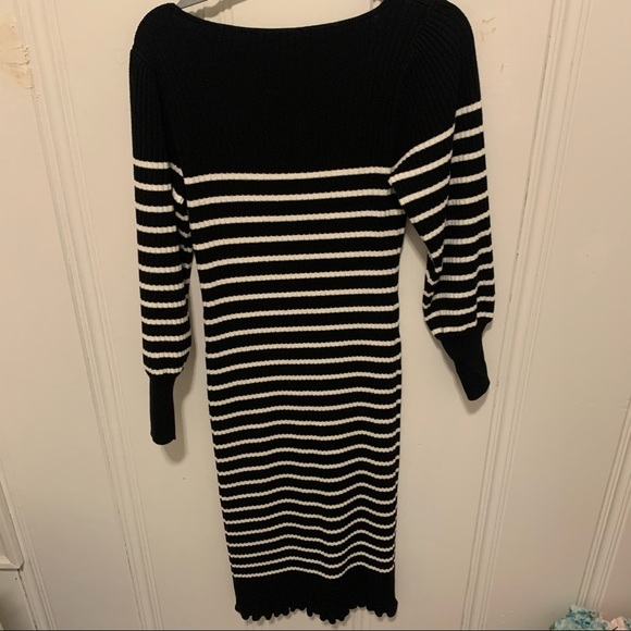 Ann Taylor Black White Striped Cotton Blend MIDI Sweater Dress Size MP NWT - Picture 4 of 6